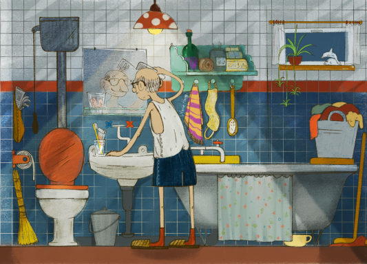 Digitale Illustration eines Opas als Erinnerung an die Kindheit gezeichnet von Anna Haag 