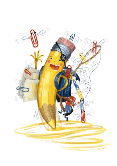 Witzige Illustration eines frechen Bleistifts, gezeichnet von Anna Haag für einen Zeichenmarathon