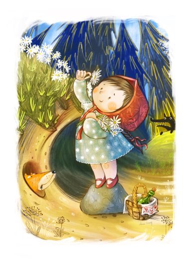 Illustration von Rotkäppchen in einer persönlichen, künstlerischen Interpretation von Anna Haag