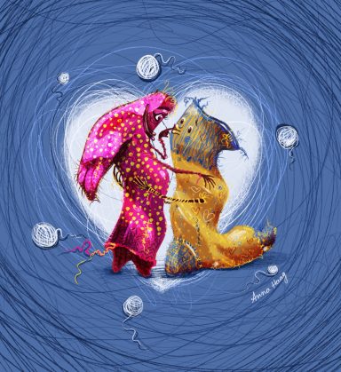 Humorvolle Illustration zweier verliebter Socken, gezeichnet von Anna Haag für einen Zeichenmarathon