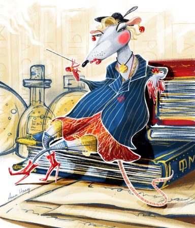 Digitale Illustration einer lesenden Ratte, erstellt für einen künstlerischen Marathon, gezeichnet von Anna Haag 